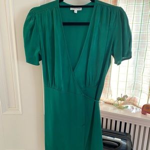 Privacy Please Green Satin Wrap Dress